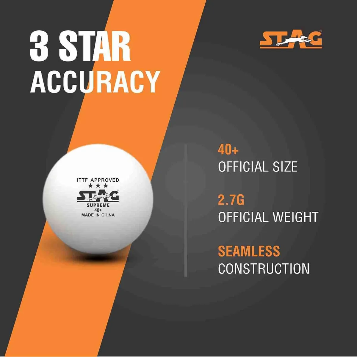 Stag 3 Star Supreme Plastic Table Tennis Ball
