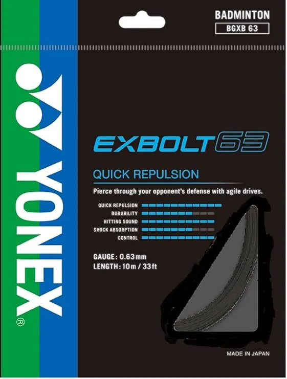 Yonex Exbolt 63 Badminton String Forged Fiber 24pct More Durable Japan Black 0.63mm 10m