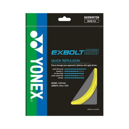 Yonex Exbolt 63 Badminton String Forged Fiber 24pct More Durable Japan Yellow 0.63mm 10m