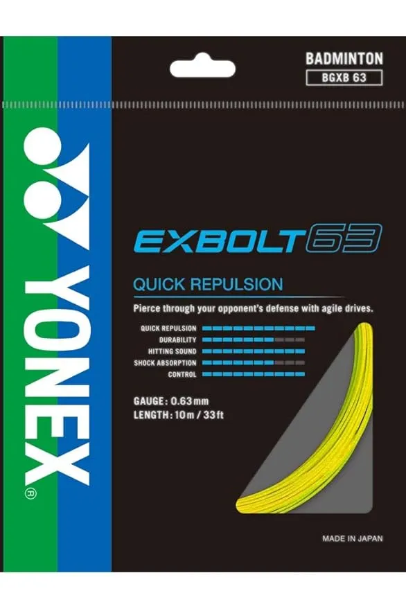 Yonex Exbolt 63 Badminton String Forged Fiber 24pct More Durable Japan Yellow 0.63mm 10m