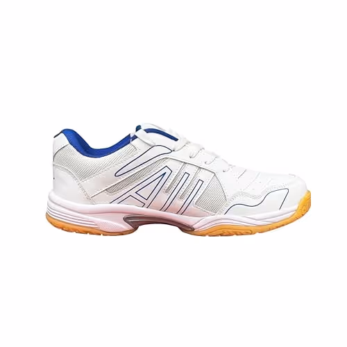 Total Vintage Badminton Shoes PU Mesh Non-Marking Rubber Indoor Court White/Blue UK 1