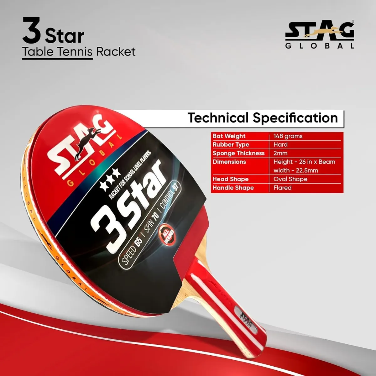 Stag 3 Star Table Tennis Bat