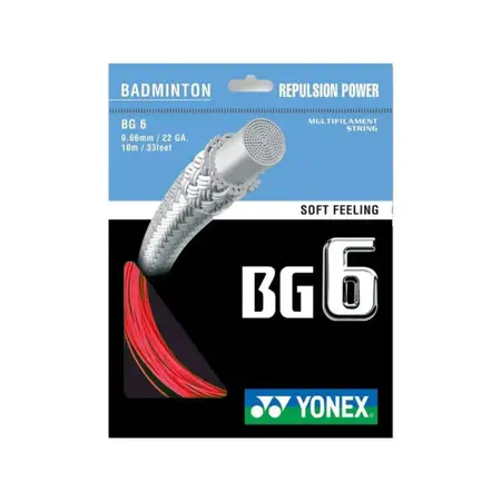 Yonex BG6 Badminton String High Repulsion Metallic Sound Multifilament Red 0.66mm 10m