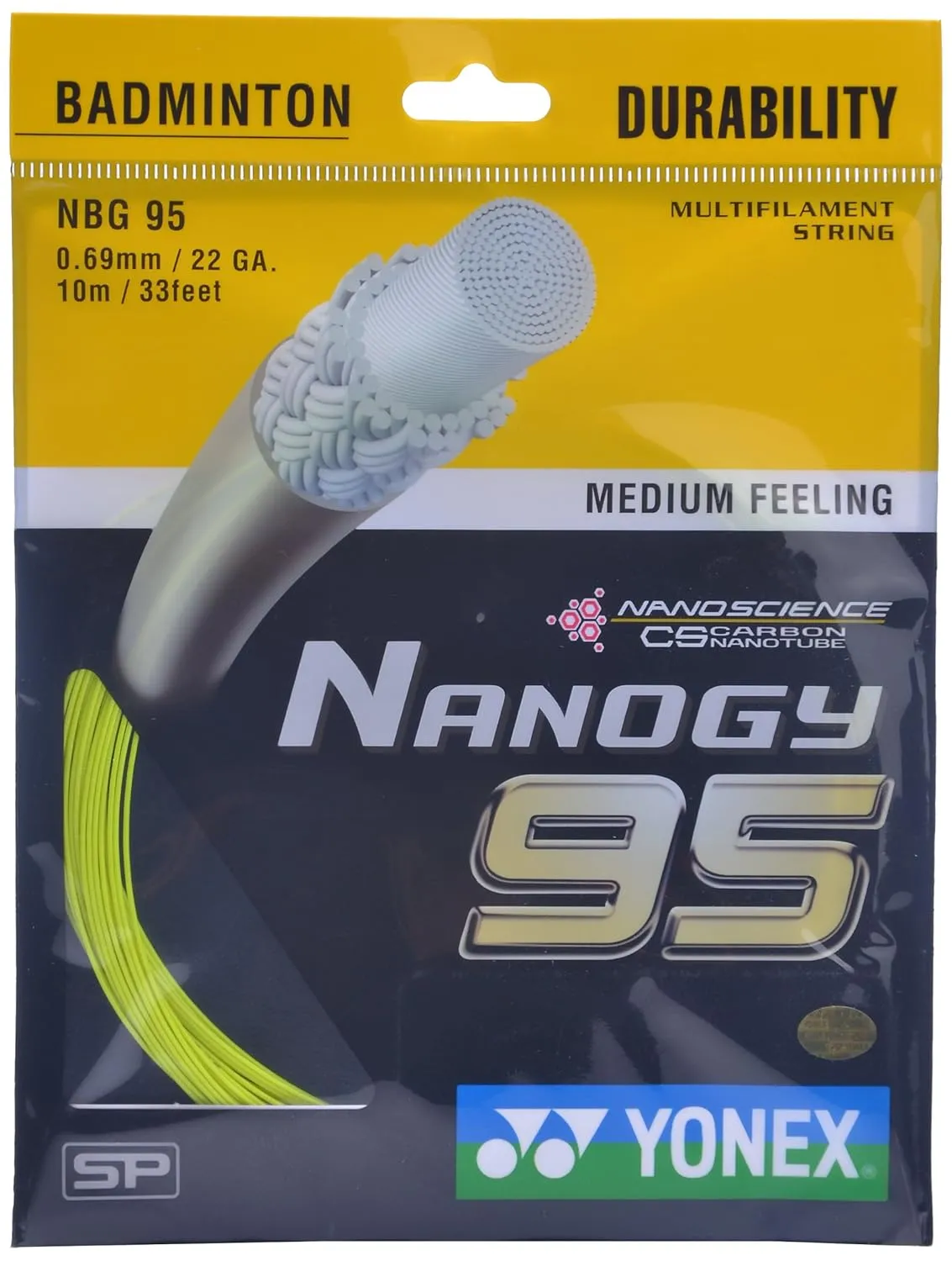 Yonex Nanogy 95 Badminton String Carbon Nanotube Durable Repulsion Japan Flash Yellow 0.69mm 10m