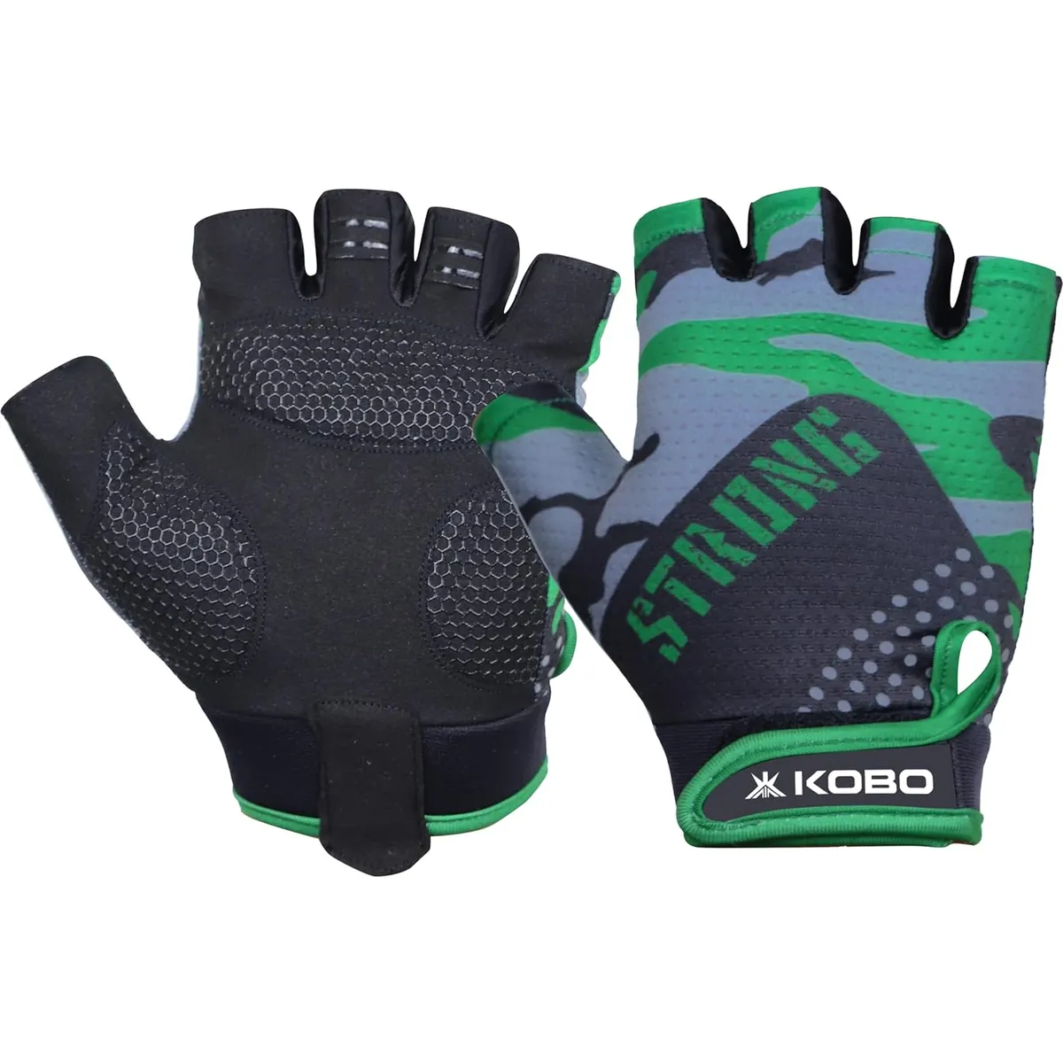 Kobo WTG-74 Gym Gloves Black Green Small Amara Leather Gel Padded Cool Weave Back