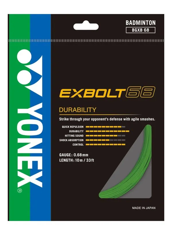 Yonex Exbolt 68 Badminton String Oval Forged Fiber Most Durable Elasticity Outer Japan Lime/Green 0.68mm 10m