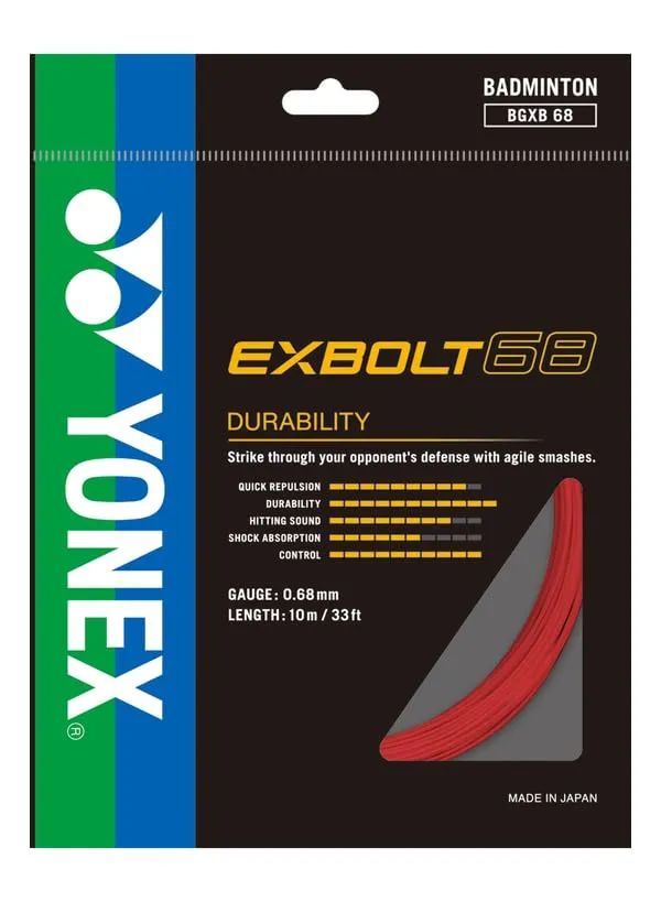 Yonex Exbolt 68 Badminton String Oval Forged Fiber Most Durable Elasticity Outer Japan Flash Red 0.68mm 10m