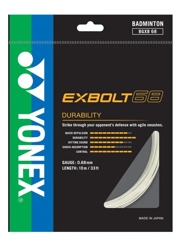 Yonex Exbolt 68 Badminton String Oval Forged Fiber Most Durable Elasticity Outer Japan White 0.68mm 10m