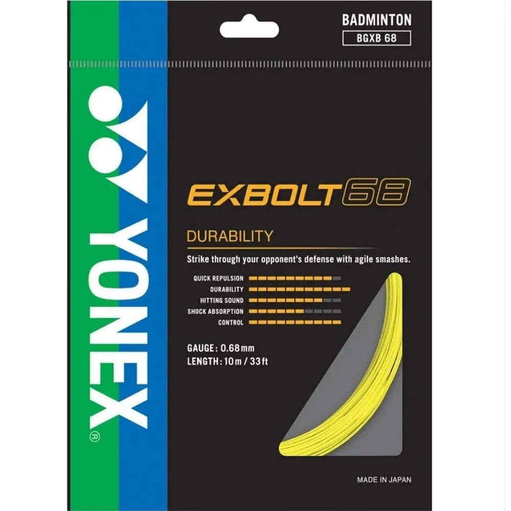 Yonex Exbolt 68 Badminton String Oval Forged Fiber Most Durable Elasticity Outer Japan Yellow 0.68mm 10m