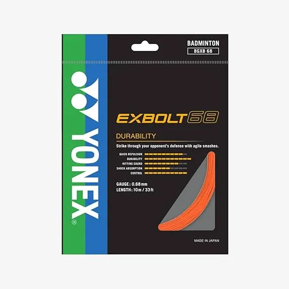 Yonex Exbolt 68 Badminton String Oval Forged Fiber Most Durable Elasticity Outer Japan Flash/Orange 0.68mm 10m