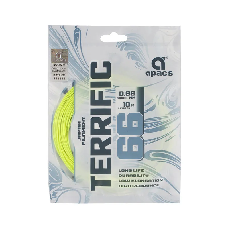 Apacs Terrific 66 Badminton String Japan Filament High Repulsion Neon Yellow 10m