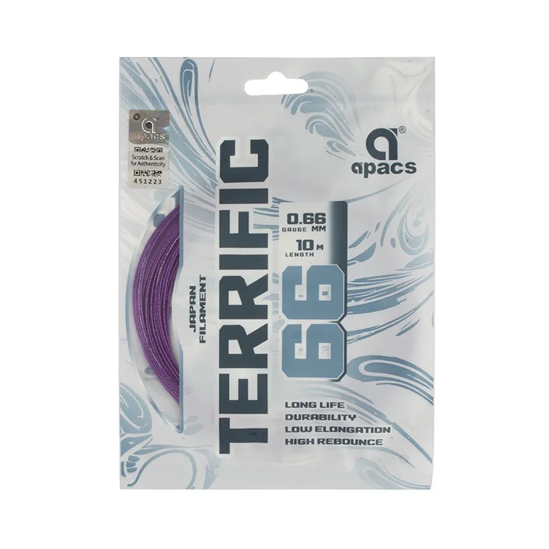 Apacs Terrific 66 Badminton String Japan Filament High Repulsion Purple 10m