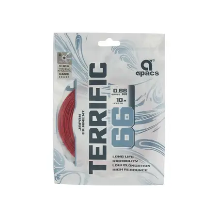 Apacs Terrific 66 Badminton String Japan Filament High Repulsion Red 10m