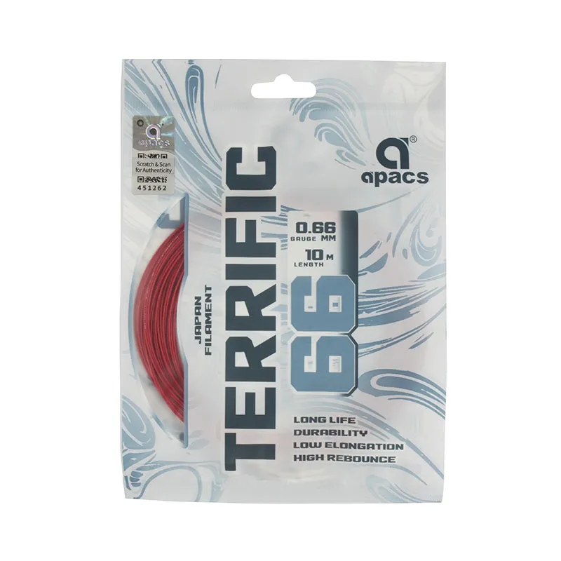 Apacs Terrific 66 Badminton String Japan Filament High Repulsion Red 10m
