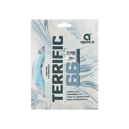 Apacs Terrific 66 Badminton String Japan Filament High Repulsion Sky Blue 10m