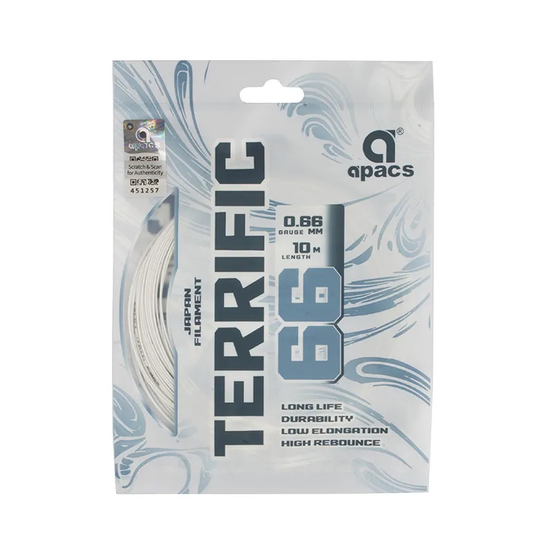 Apacs Terrific 66 Badminton String Japan Filament High Repulsion White 10m