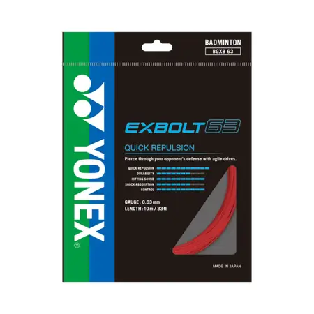 Yonex Exbolt 63 Badminton String Forged Fiber 24pct More Durable Japan Ruby Red 0.63mm 10m