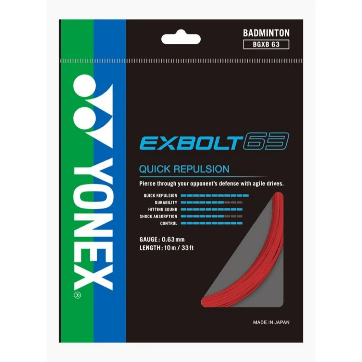 Yonex Exbolt 63 Badminton String Forged Fiber 24pct More Durable Japan Ruby Red 0.63mm 10m