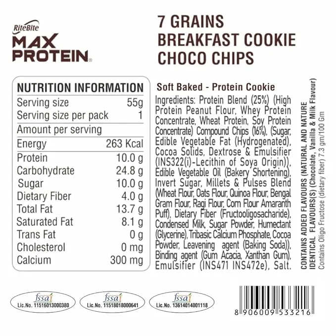 RiteBite Max Protein Choco Chips Cookies
