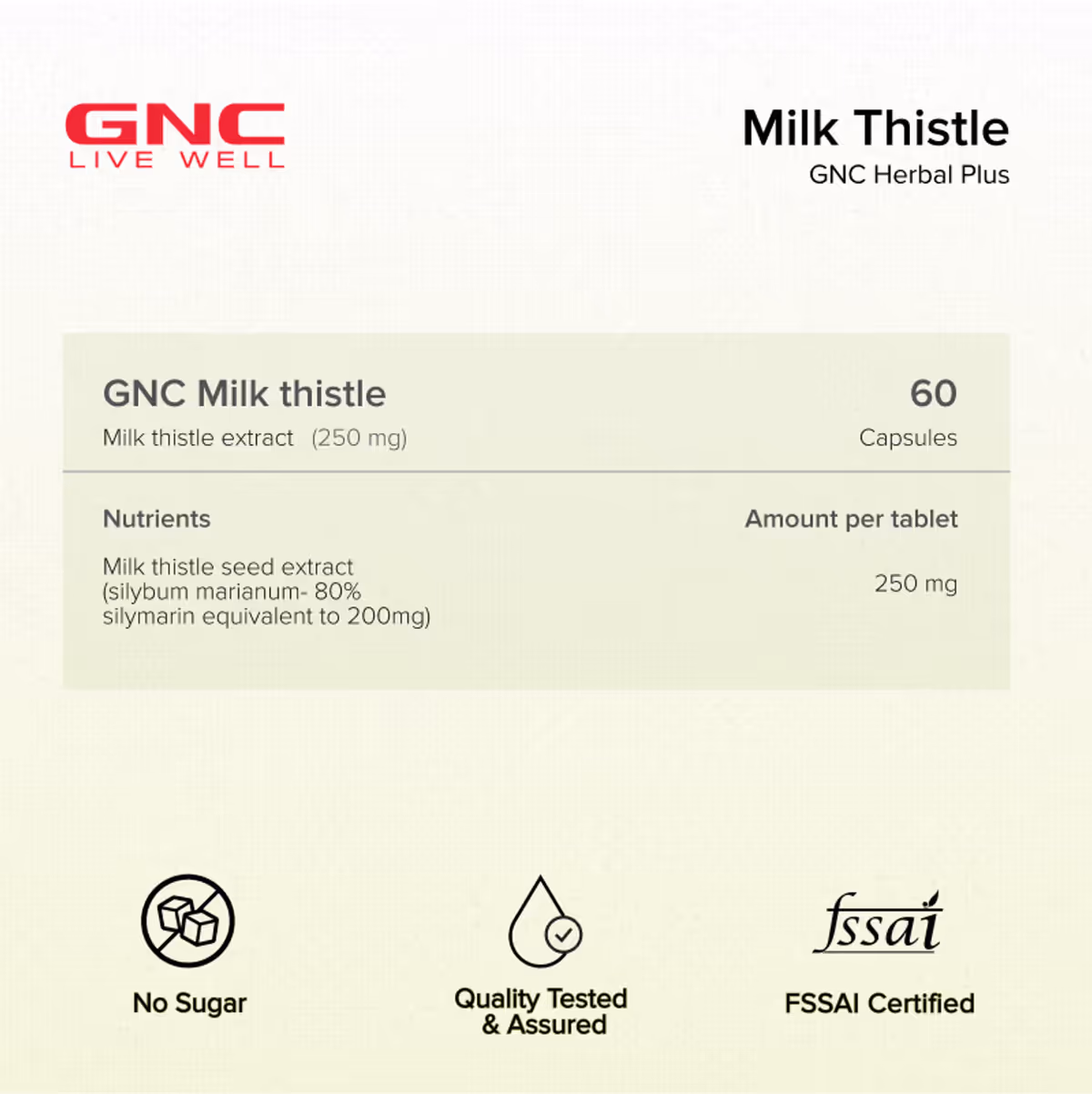 GNC Herbal Plus Milk Thistle 250mg 60 Capsules Liver Health Silymarin