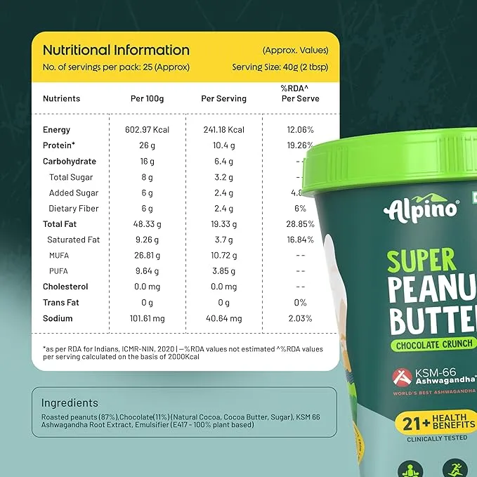 Alpino Super Peanut Butter KSM-66 Ashwagandha Chocolate Crunch