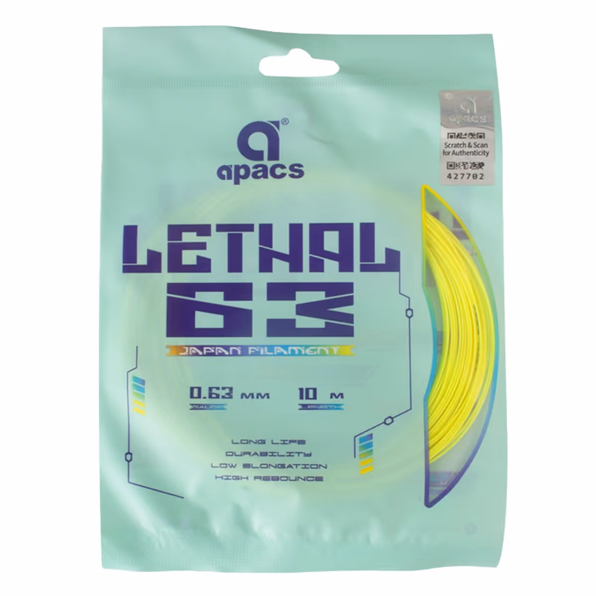 Apacs Lethal 63 Badminton String Neon Yellow 0.63mm Taiwan Made