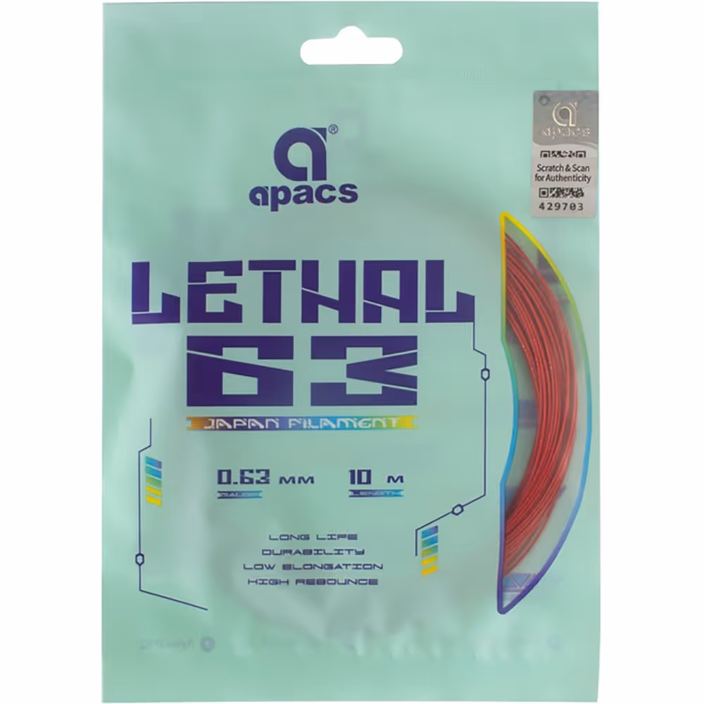 Apacs Lethal 63 Badminton String Red 0.63mm Taiwan Made