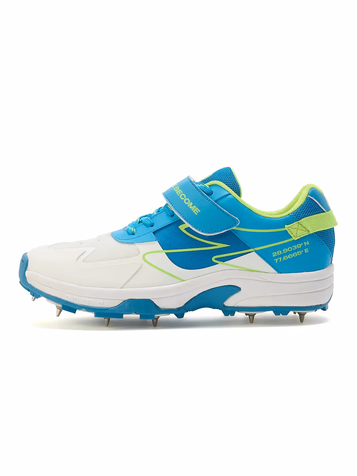 SG Sierra Arc Spikes Cricket Shoes White/Blue/Lime Size 6